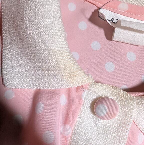 Vtg 1980s Anastasia Pink White Polka Dot Collared Button Up Chiffon Blouse Sz 16 - Picture 5 of 7